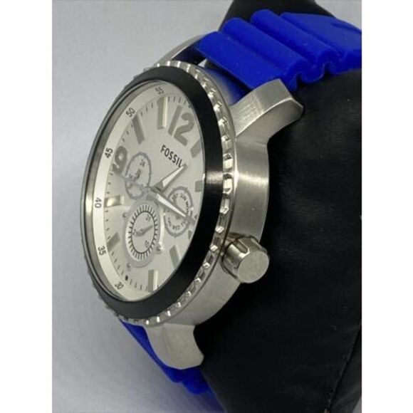 Fossil blue wrist watch - Gem Fossil BQ2307 Men\'s Blue Silicone Analog Dial Quartz Genuine Wrist Watch VK336